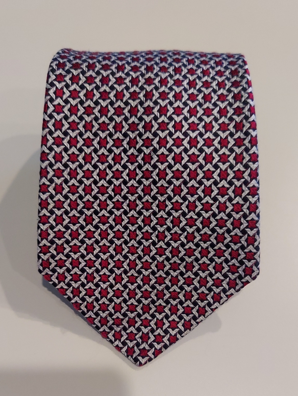 Countess Mara Classic Silk Men's Patterned Burgundy, Black and Silver Tie
